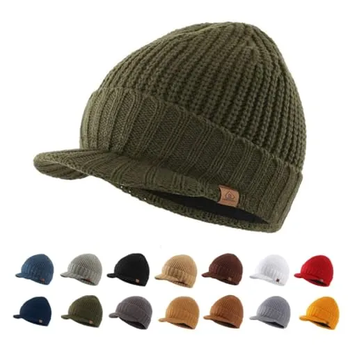 Magracy Herren Winter Knit Visor Hat Outdoor Dicke Schirmmütze Beanie Mütze Gr. Einheitsgröße, Army Green