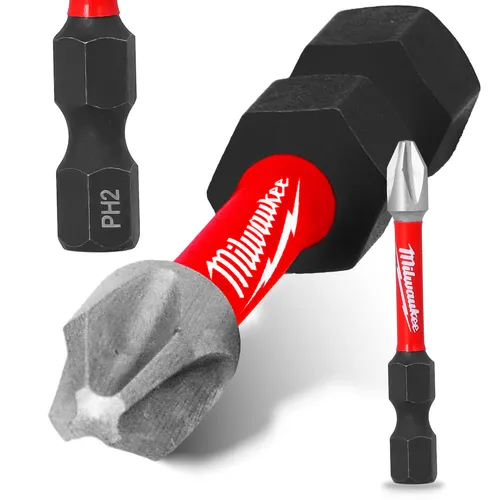 Magnetisch Bit PH2 50 mm Stahl Philips Schraubendreher MILWAUKEE Magnetbit Kurz
