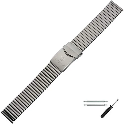 MARBURGER Uhrenarmband 18mm Edelstahl Grau Silber - Dehnbares Ersatzband mit Montage Set - Uhrenarmband aus hochwertigem Edelstahl für klassischen Uhrenansatz, inklusive Federstege und Montageanleitung. Ideal für 18mm & 20mm Stegbreite. Sportliches Design, perfekt für Herrenuhren.