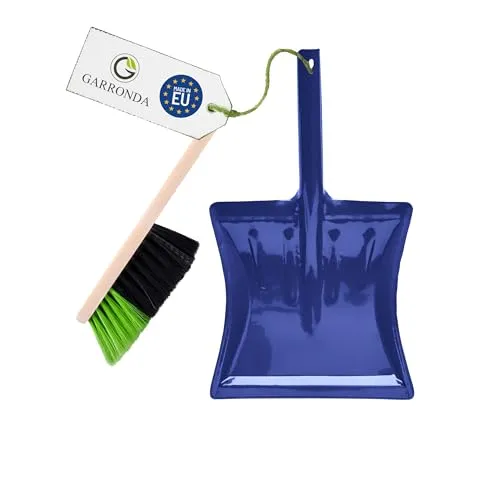 Garronda Kehrschaufel Set mit komplett aus Metall gefertigter Schaufel und Handfeger aus Holz und Synthetik Kehrbesen für Haushalt GD-0172 (Schwarz/Grün + Blau)