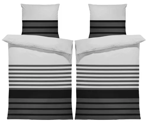 One Home Bettwäsche Winter Viga, Flanell, 4 teilig, modern gestreift, kuschelig flauschig warme weiche Baumwolle Biber