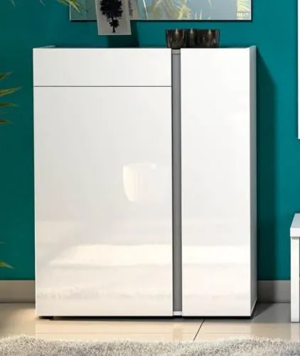 möbelando Schuhschrank >Atrium< in Weiß, 91x115x34cm - Stilvolle Schuhaufbewahrung - Schuhschrank in modernem Design, B 91 x H 115 x T 34 cm, aus FSC-zertifiziertem Holzwerkstoff für Nachhaltigkeit und Robustheit. Perfekt für jede Wohnung!