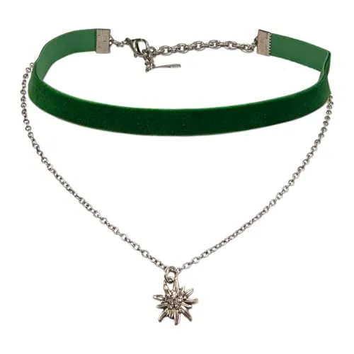Alpenflüstern Trachten-Samt-Kropfband Strassedelweiss-Kette in grün von Alpenflüstern
