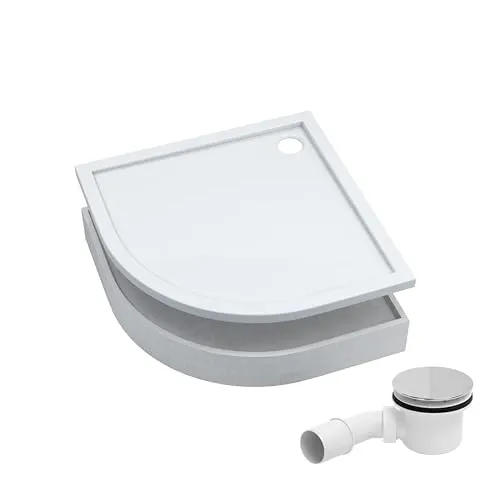 AQUABAD Duschwanne/Duschtasse Komplettset Basic Smooth White 90x90cm R55 - Badewannen- & Duschsysteme mit stabilen Styroporträger für hohe Druckfestigkeit und einfache Fliesenverlegung. Hochglanz-Acryl, antibakteriell und leicht zu reinigen.