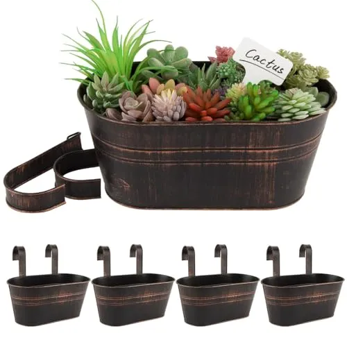 BOFUNX 4pcs Hängetöpfe Set Vintage Pflanztopf Blumentopf Übertopf mit Haken Balkon Blumentopf Hängend für Dekotation Balkon Draussen Innenwand Garten Wand (Vintage Schwarz 27.5×14×22cm)