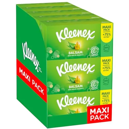 KLEENEX Balsam Taschentücher Maxi-Pack x112, 3-lagig, weiß, Unparfümiert, Karton, 112 Stück