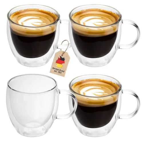 INTIRILIFE 4X Doppelwandige Thermo Gläser Set - Kaffee- & Teegläser Set aus mundgeblasenem Borosilikatglas mit beeindruckendem Schwebeeffekt - ideal für heiße und kalte Getränke, hitzebeständig und stoßfest.
