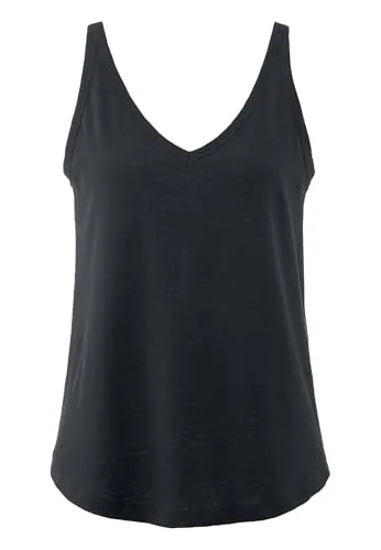 hessnatur Damen Top | V-Ausschnitt & schmale Träger - Nachhaltiges Basic Top aus hochwertigem Materialmix. Angenehm zu tragen, mit lebendiger Optik. Regulärer Schnitt für perfekte Passform. Ideal für umweltbewusste Mode-Liebhaber.