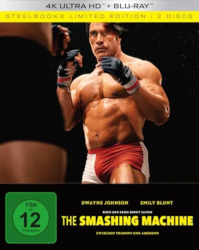 Vorbestellung: The Smashing Machine - 4K Ultra HD Steelbook - Limitierte 4K Ultra HD Blu-ray Steelbook-Edition mit FSK 12-Einstufung, bietet atemberaubende Bildqualität und spannende Extras für Filmfans.