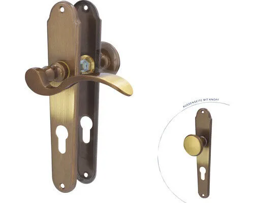 Alpertec 32212393 Panda-LS Messing brüniert PZ Drückergarnitur - Hochwertige Türdrücker-Garnitur aus brüniertem Messing, ideal für Wohnungseingangstüren, stabil und langlebig, inkl. Befestigungsmaterial für einfache Montage.