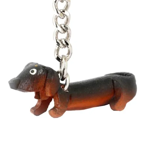 MONKIMAU Schlüsselanhänger Tiere 3D Dackel aus Echtleder - handgefertigt Leder Tieranhänger - Geschenk für Damen, Frauen, Kinder und Tierliebhaber