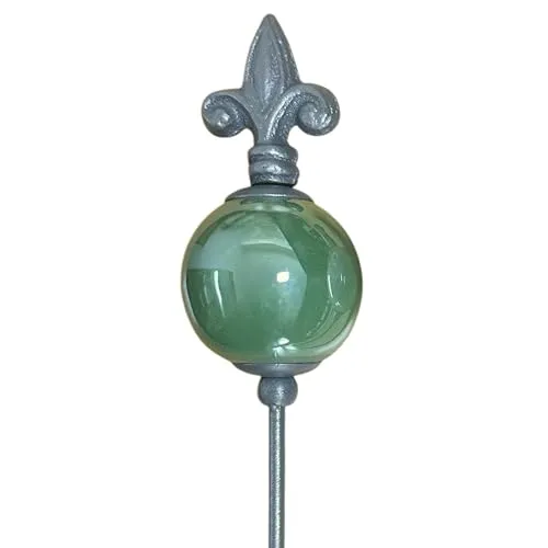 naninoa Metall Stecker französische Lilie. Gartenstecker mit Keramik-Kugel. Gartendeko Gartenverzierung. GRÜN 80 cm.