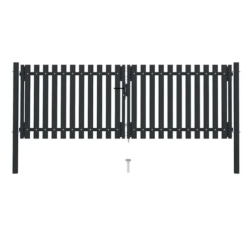 furnicato Doppelflügel-Zauntor Anthrazit 306 x 125 cm - Modernes Doppelflügel-Zauntor aus pulverbeschichtetem Stahl für einen stilvollen Zugang zu deinem Garten. Robuste Bauweise mit inklusive Schloss und Griff für höchsten Komfort.