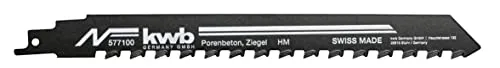 kwb Säbelsägeblätter für Steinbearbeitung, HM Hartmetallzähne, Hochlegierter Stahl, stabile Zahn-Verbindung und Blattgeometrie, 1/2'' Universal-Schaft, 240 mm Blattlänge