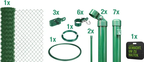 Alberts Maschendrahtzaun 125 cm - 15 m Komplettset zum Einbetonieren - Gartenzäune - Robuster Maschendrahtzaun mit grünem Kunststoffüberzug, ideal für jede Geländeform und einfach zu montieren. Schützt vor Witterungseinflüssen.