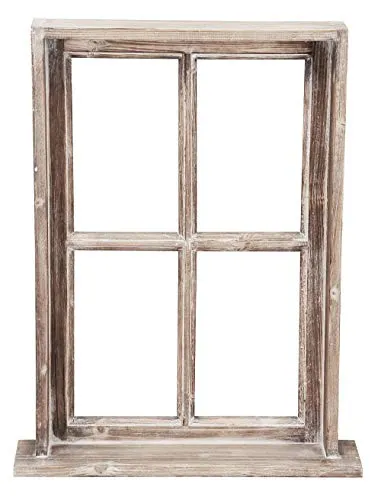 Deko-Fenster im Landhausstil - Wanddeko aus Holz in Braun, ca. 49,5 x 12 x 63 cm, ideal für gemütliche Landhaus-Atmosphäre in jedem Raum.