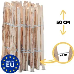 STILTREU Staketenzaun Haselnuss - 50 cm hoch, 5 m lang - Staketenzaun aus Haselnuss, ideal für Gärten und öffentliche Flächen. Mit abgestumpften Spitzen für Sicherheit von Kindern und Haustieren, langlebig und pflegeleicht.