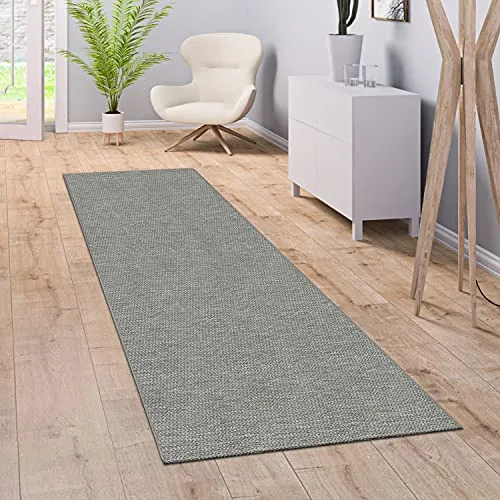 Paco Home In- & Outdoor Teppich Küchenteppich Einfarbiges Design Sisal Optik Modern Grau, Grösse:60x110 cm