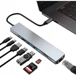 USB-C HUB 8in1 Adapter mit RJ45 100Mb/s und HDMI 4K - Laptop-Dockingstation mit 8 Anschlüssen, ermöglicht 4K Videoausgabe und schnelle 100Mbps LAN-Verbindung. Ideal für effizientes Arbeiten und Multimedia-Anwendungen.