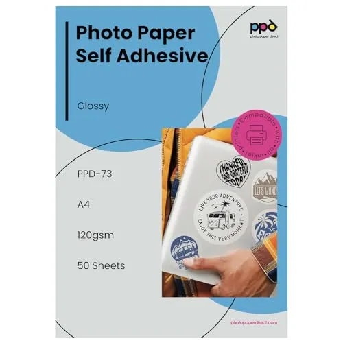 PPD 50 x A4 Inkjet Fotopapier 120g Glänzend Selbstklebend - Stickerpapier in Fotoqualität PPD-73-50