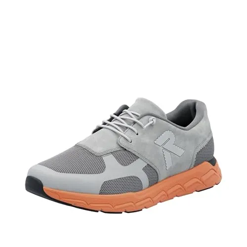Rieker Sneaker Preston 09100 grau/orange Herren, Größe 46 (12) - Sneaker für Herren aus hochwertigem Textil, mit flexibler und super leichter EVA/Gummi-Laufsohle. Ideal für schnelles Anziehen dank Gummischnürung und atmungsaktivem Futter.