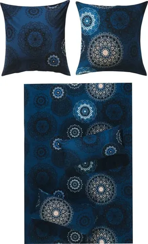 Erwin Müller Mako-Satin Bettwäsche Mandala dunkelblau 80x80 cm / 155x220 cm - Erwin Müller Bettwäsche aus feinfädigem Mako-Satin mit verspieltem Mandala-Design. Atmungsaktiv und temperaturausgleichend für ein angenehmes Schlafklima. Praktischer Reißverschluss für einfaches Beziehen.