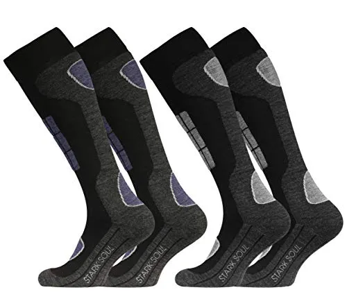 STARK SOUL Ski Funktionssocken, Wintersport Socken mit Spezial Polsterung, Schwarz-anthrazit mit Hellgrau & Jeansblau, 39/42, 2 Paar