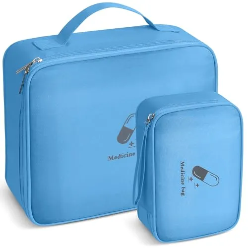 AiQInu Medikamententasche, 2 Stück Reiseapotheke Tasche Wasserdicht, Große & Klein Medikamententasche Reise, Tragbar Medizin Aufbewahrungstasche für Home Office Reisen