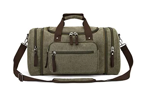 Reisetasche, groß 40 l 50 l erweiterbare Segeltuch-Reisetasche, Unisex-Reisetaschen, Wochenendtasche für Damen und Herren, grün