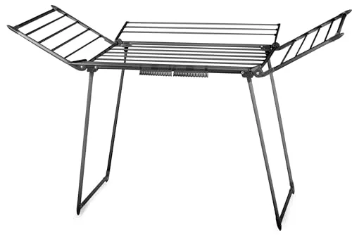 Lina Stehend Faltbarer Wäschetrockner 22 m - Schwarz - Wäscheständer mit 22 m Trockenfläche, faltbar und platzsparend. Robuste Metallkonstruktion für langlebige Nutzung und schnelles Auf- und Abklappen.