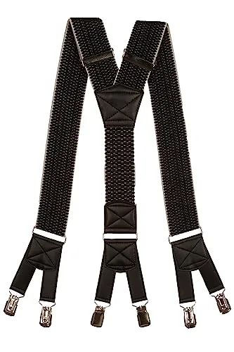 Olata 6 Clip Herren Hosenträger/extra breite Y-Hosenträger – 5 cm. Schwarz/Grau