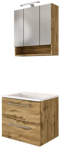 Held Möbel Waschtisch-Set Livorno 60 cm - Badmöbelset in modernem Design aus Wotaneiche, inklusive praktischen Stauraum und ideal für jedes Badezimmer. Maße: 60 x 180 x 48 cm.