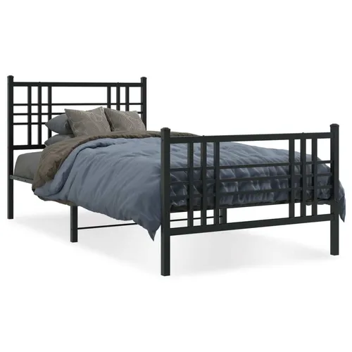 Schwarzes Metallbettgestell 100x190 cm mit Kopf- und Fußteil - Robustes Bettgestell aus Stahl mit elegantem Design, bietet Stabilität und zusätzlichen Stauraum für dein Schlafzimmer.