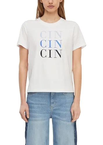 comma Kurzarmshirt T-Shirt mit Artwork - Stylisches T-Shirt aus einem bequemen Baumwoll-Modal-Mix mit auffälligem Frontprint. Ideal für lässige Outfits oder schicke Looks, perfekt für jeden Anlass.