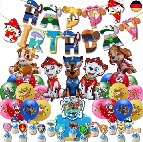 Dog Patrol Geburtstag Luftballons, Deluisho Paw Patrol Geburtstag Deko, Kindergeburtstag Deko Cartoon Dog Luftballons Happy Birthday Banner, Big Dog Aluminiumfolie Ballon