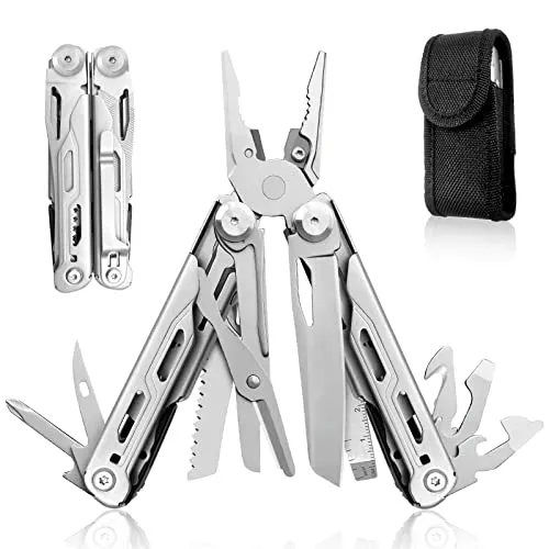 HONZIN Multitool Zange 18-in-1 Edelstahl Multitool Klappmesser, Drahtschneider, Schere, Schraubendreher, Multifunktion Taschenmesser mit Nylonscheide für Outdoor Camping, Reparieren