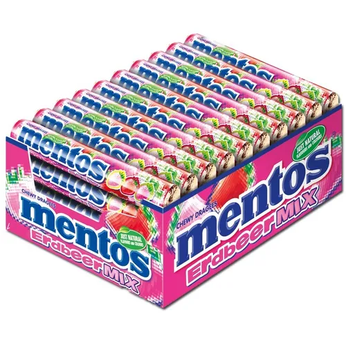 Mentos Erdbeer Mix Rolle, Kaubonbon, Dragee, 40 Stück 12,49€/1kg