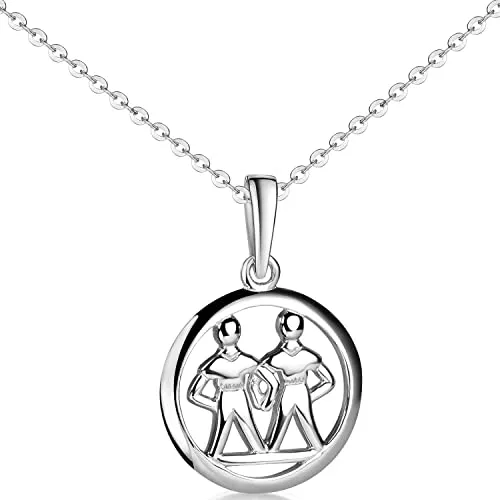 Materia Sternzeichenanhänger Zwillinge / Gemini aus 925 Sterling Silber - Eleganter Anhänger für Zwillinge, gefertigt aus rhodiniertem 925 Sterling Silber. Ideal für jeden Anlass, geliefert in einer hochwertigen Schmuckschachtel.