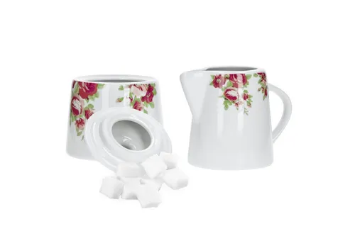 van Well Milch- und Zuckerset Kaffeeergänzungsset Milchkännchen & Zuckerdose Rosentraum, Porzellan