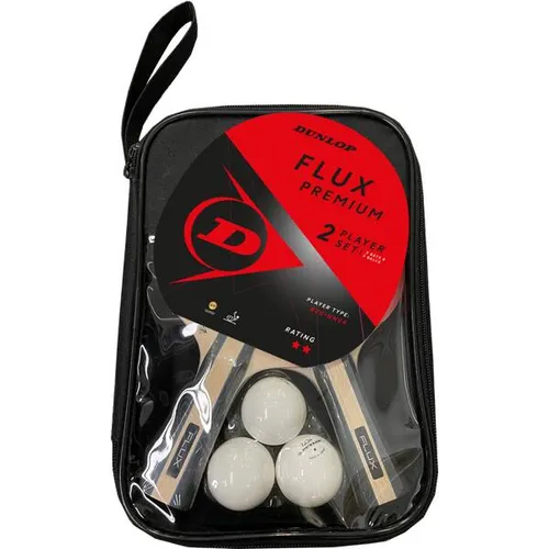 Dunlop Flux Premium 2 Player Set Black/Red/Blue - Tischtennis-Set für 2 Spieler mit 2 hochwertigen Schlägern und 3 Bällen, ideal für Anfänger und Fortgeschrittene. Praktische Tragetasche für einfachen Transport.