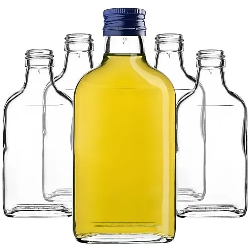 KADAX 5er Set Flachmann 200ml, kleine Glasflaschen mit Schraubverschluss, Fläschchen, leere Flaschen zum Befüllen, mini Likörflaschen, Schnapsflaschen (Blau)