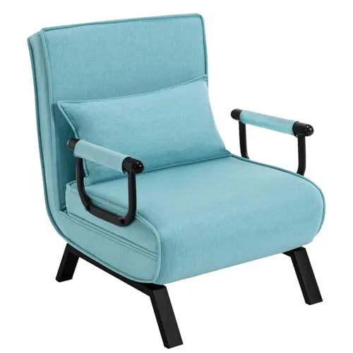 WOLTU Schlafsessel 3 in 1 mit bettfunktion, Gästebettfür, Schlafsofa mit Bettfunktion, Verstellbarer Rückenlehne, Wohnzimmer, Schlafzimmer, Balkon, Metallrahmen Leinen, 65 x 75 x 78cm, Blau