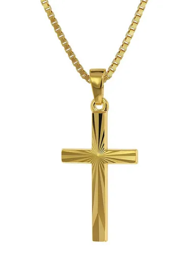 trendor Kette mit Anhänger Kreuz-Anhänger Gold 585 / 14K - Elegante Goldkette mit einem 14K Kreuzanhänger, perfekt für jeden Anlass. Die goldplattierte Silberkette bietet eine hochwertige Optik und ist in zwei Längen einstellbar.