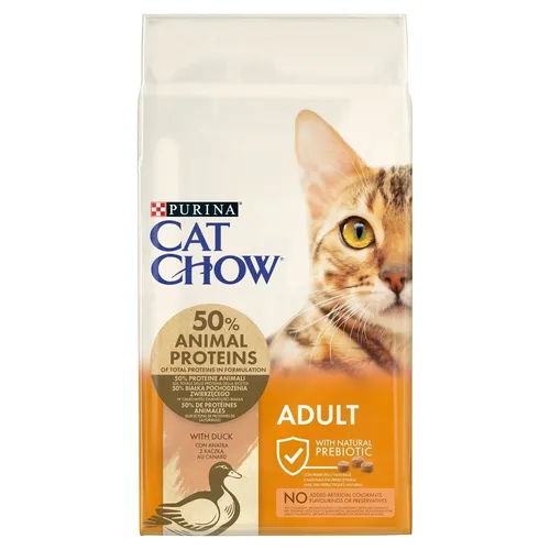 Purina Cat Chow Adult Katzen-Trockenfutter mit Ente 15kg - Katzenfutter mit hohem Fleischanteil, reich an schmackhafter Ente für gesunde Ernährung und vitalen Lebensstil.