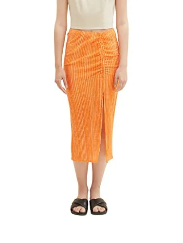 TOM TAILOR Denim Damen 1036624 Rock mit Schlitz & Muster, 31713-Mango Batik Vichy Print, XS