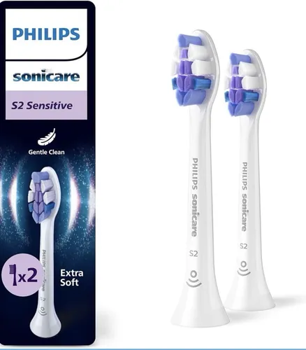 Philips Sonicare S2 Sensitive Ersatzbürstenköpfe, 2er-Pack - Ersatzzahnbürsten für sanfte Reinigung empfindlicher Zähne mit über 3.000 ultraweichen Borsten; entfernt bis zu 10x mehr Plaque als eine Handzahnbürste.