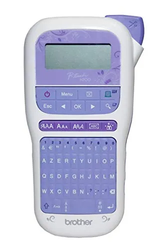 Brother PT-H200 – Tragbares Etikettengerät für kreative Anwendungen - Drucker mit 6 Schriftarten und 309 Symbolen, ideal für kreative Etikettierung zu Hause. Lieferung inklusive 12 mm Gold/Weiß TZE-Band für sofortigen Einsatz.