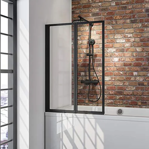 Schulte Badewannenfaltwand Smart, 2-tlg, 87x120 cm - Badewannenfaltwand aus 3 mm Sicherheitsglas, ideal für platzsparende Lösungen mit stilvollem mattschwarzen Profil und einfacher Klebe-Montage.