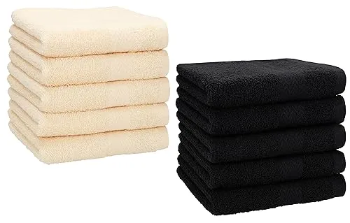 Betz 10 Stück Seiftücher Premium 100% Baumwolle Seiflappen Set 30x30 cm Farbe beige und schwarz