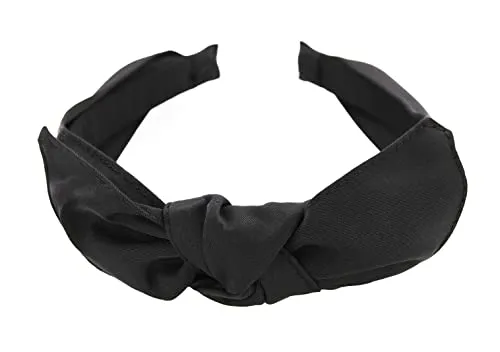 Produktbild axy Haarreif mit Schleife 13 cm x 4,5 cm aus Glanz Stoff, Damen Haarband Vintage Hairband Stirnband Haarreifen HRS1B (Schwarz)